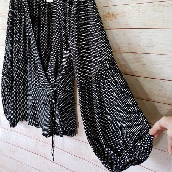 NWT Anthro Maeve Ingrid Polka Dot Wrap Front Tie Long Sleeve Top/Blouse - Picture 6 of 13